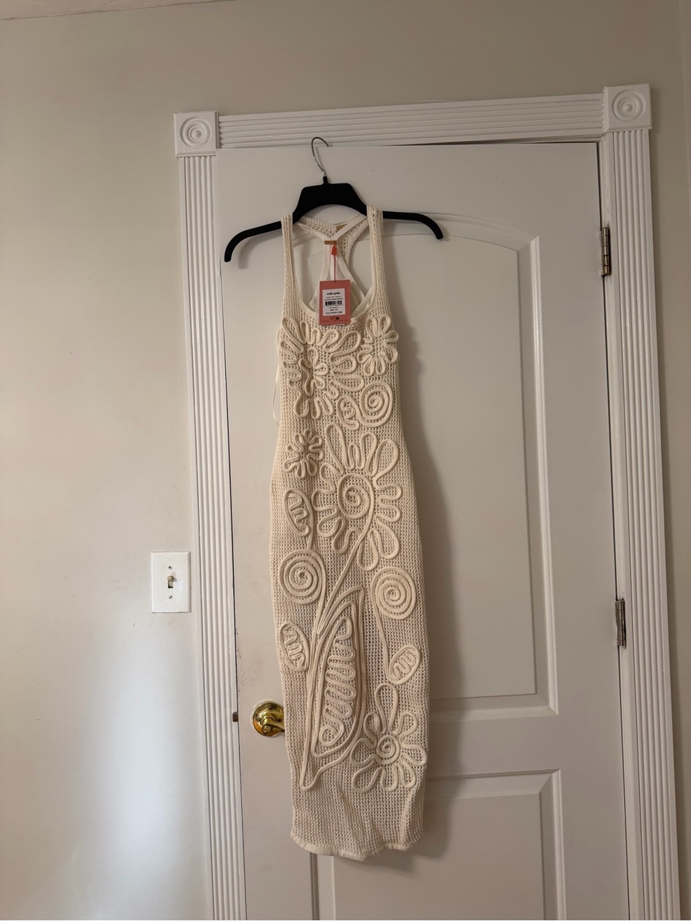 cult gaia Cream Crochet Maxi Dress with Floral Appliqué